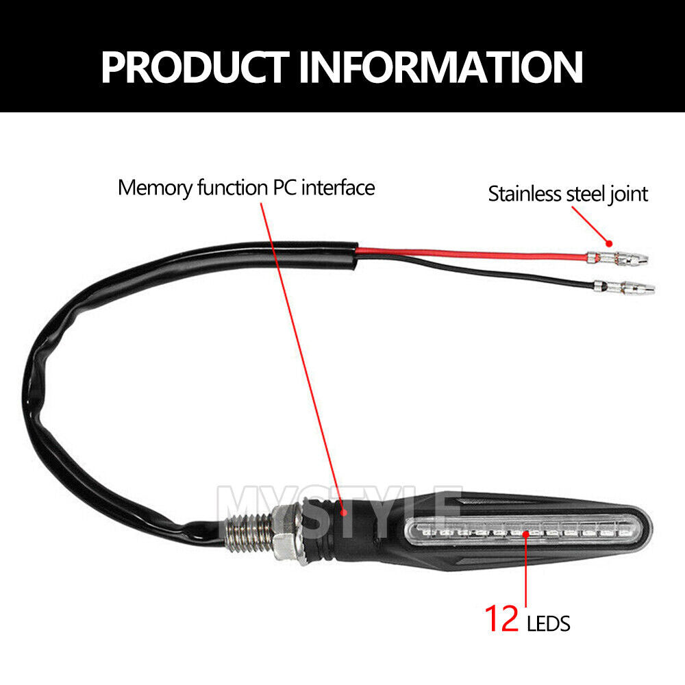 4X Motorcycle Indicators LED Turn Signal Flowing Water Light Amber Blinker Lamp