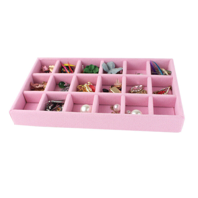 Velvet Earrings Rings Bracelet Tray Storage Box Jewelry Display Drawer Organizer