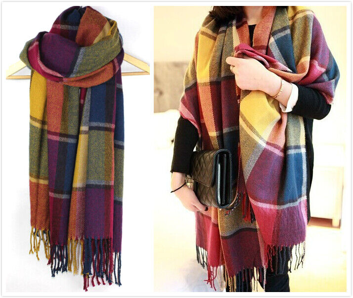 WINTER WARM SOFT PASHMINA TARTAN PLAIDS SOLID WRAP SCARF/SHAWL SC085