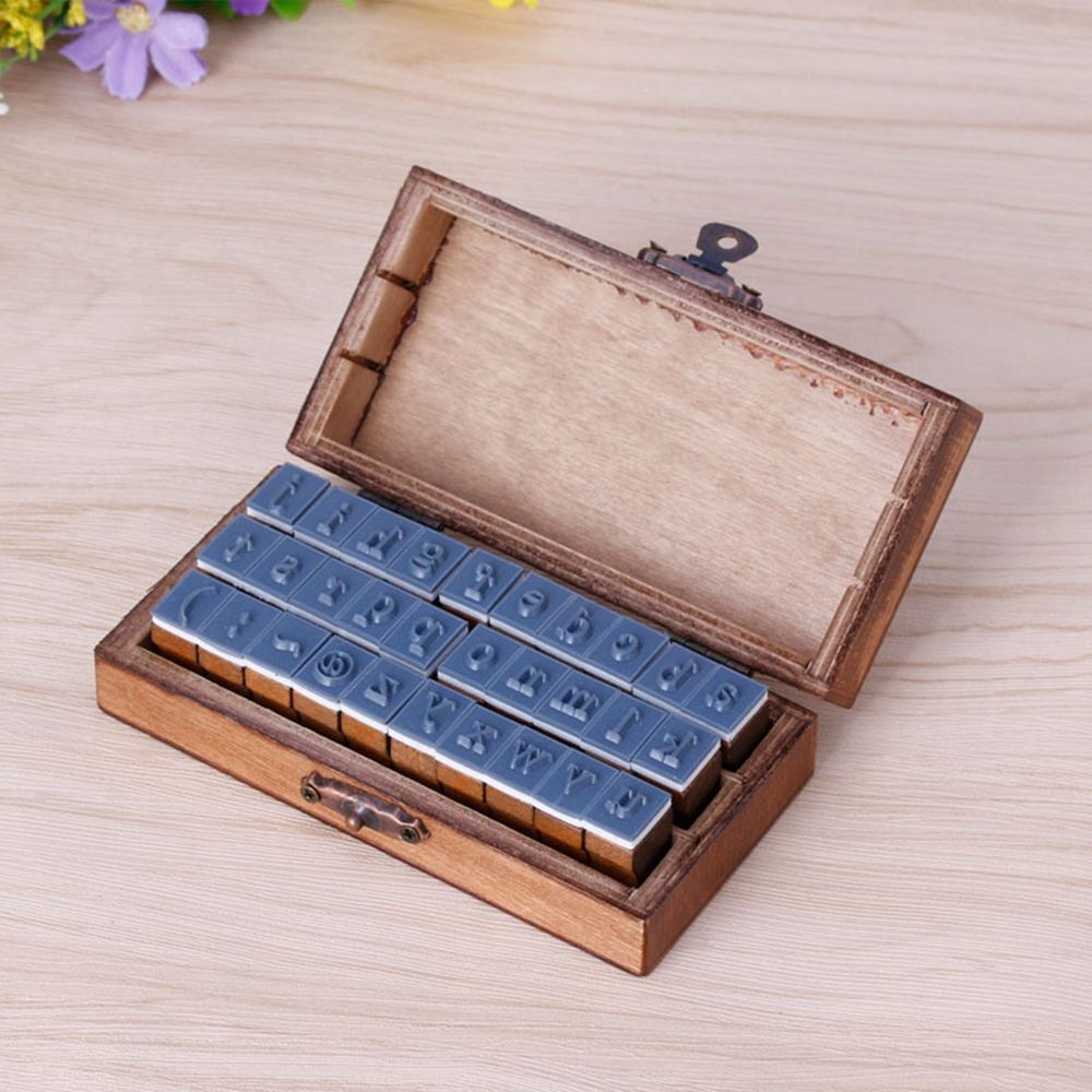 30pcs Retro Alphabet Letter Uppercase Lowercase Wooden Rubber Stamp Set