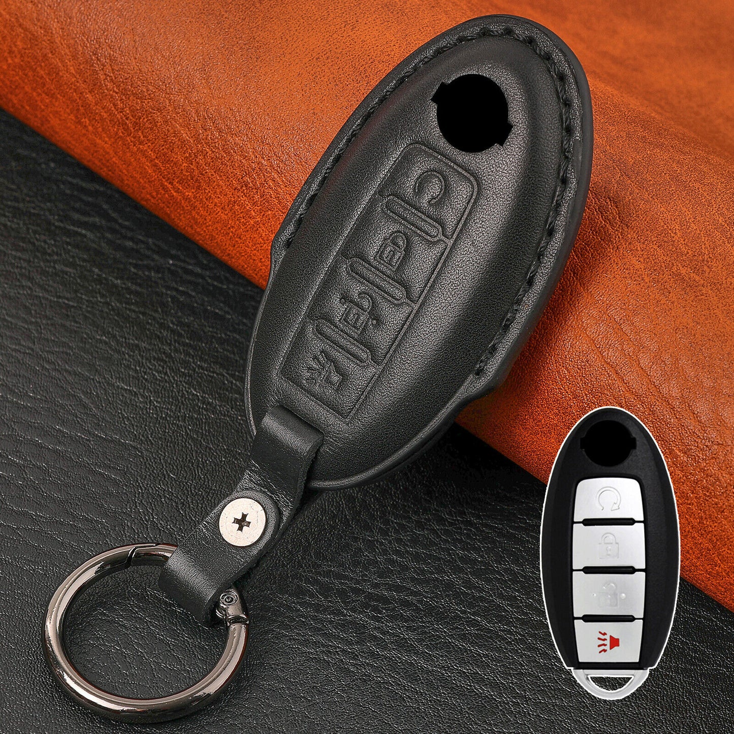 For Nissan Rogue Altima Sentra Genuine Leather Key Remote Case Cover 4 Buttons