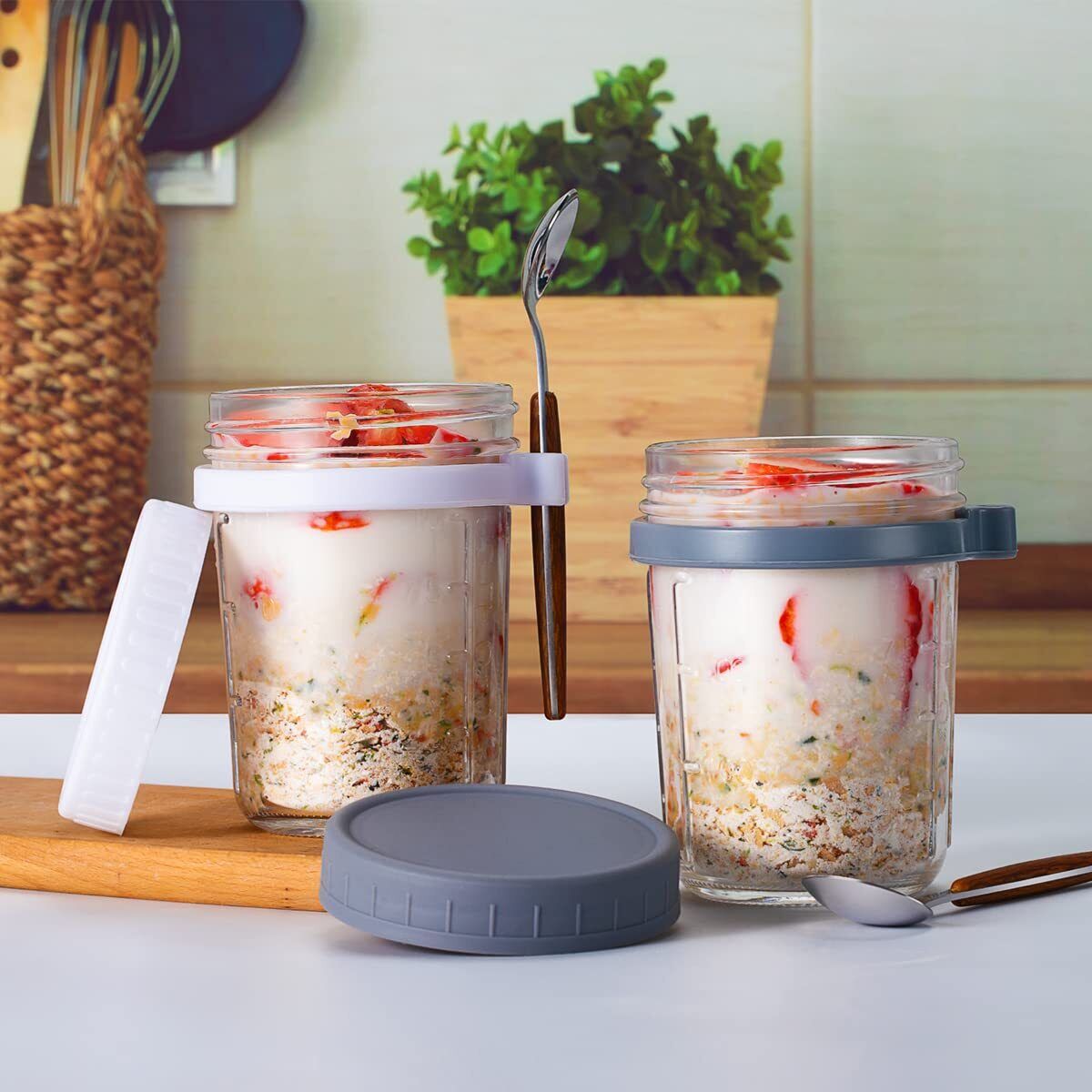 Oatmeal Jars with Lid and Spoon Large Capacity Overnight Oats Jars Container