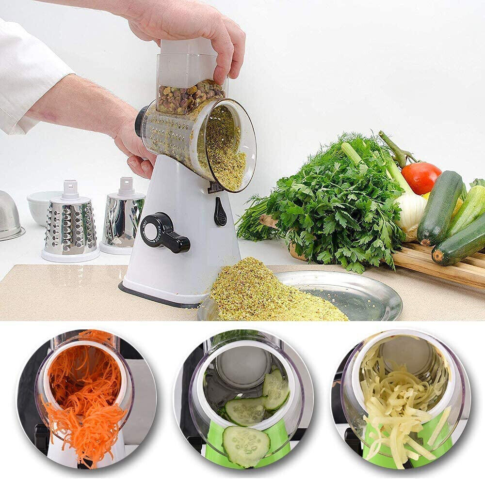 3in1 Multi-function Food Vegetable Manual Rotary Drum Grater Chopper Slicer Tool