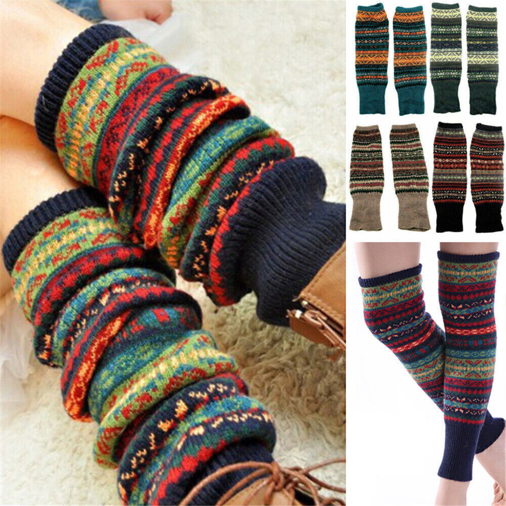 Women Winter Knee High Leg Warmers Long Knitted Socks Leggings Warm Crochet Sock