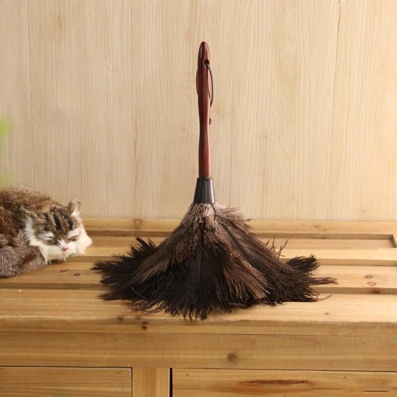 2× Anti Static Genuine Ostrich Feather Duster Wooden Handle Brush Clean