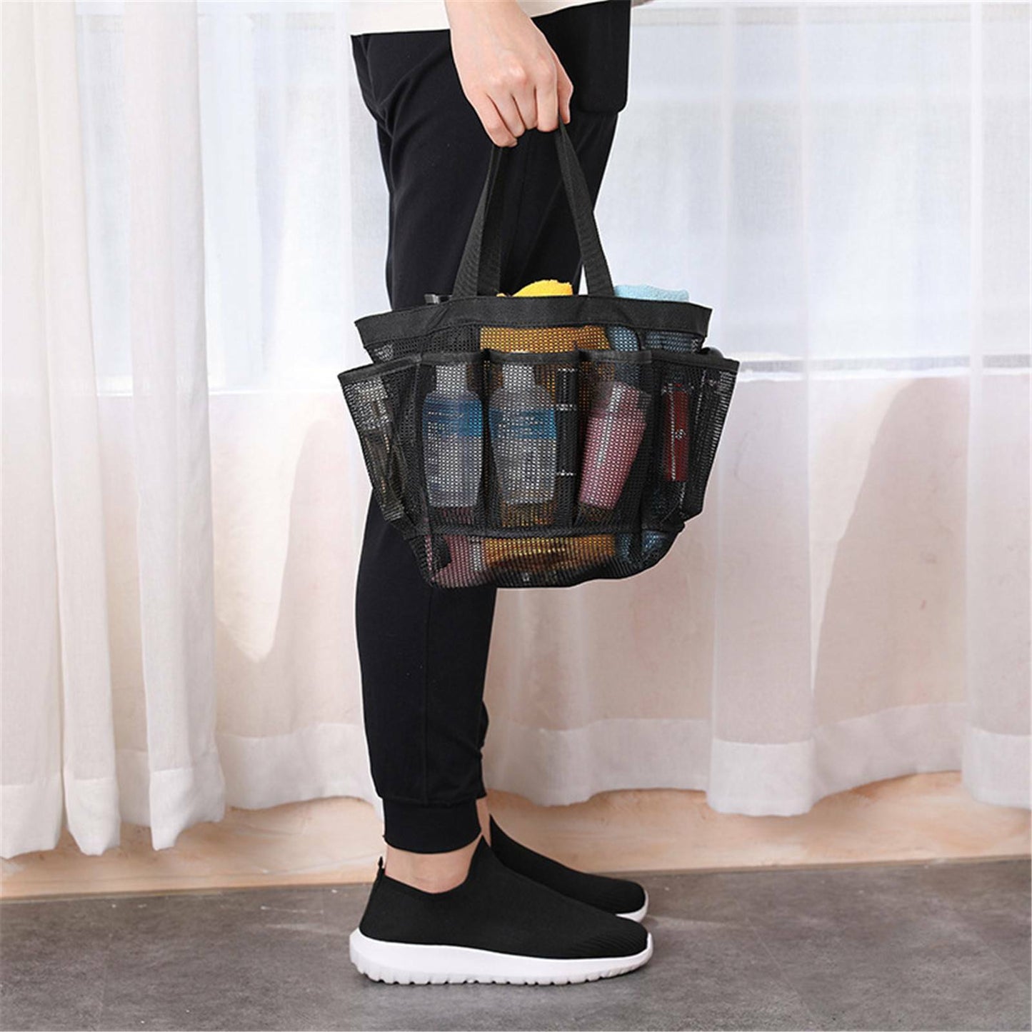 Mesh Shower Bag Caddy 8 Pocket Bathroom Tote Toiletry Bath Organizer Portable