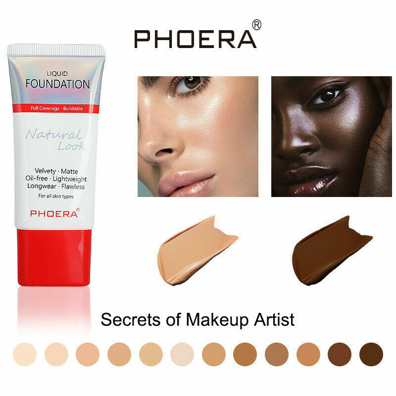 PHOERA Liquid Foundation Full Coverage Velvety Matte Flawless Lasting Makeup