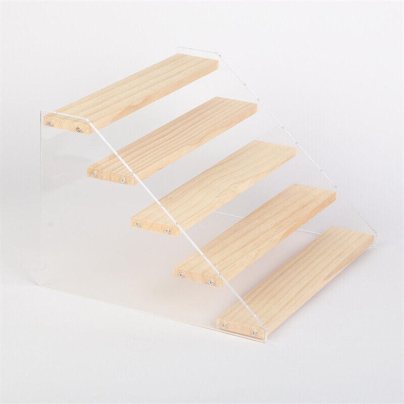 Wood Acrylic Display Stand Ladder Showcase Shelf Makeup Perfume Toy Rack Holder