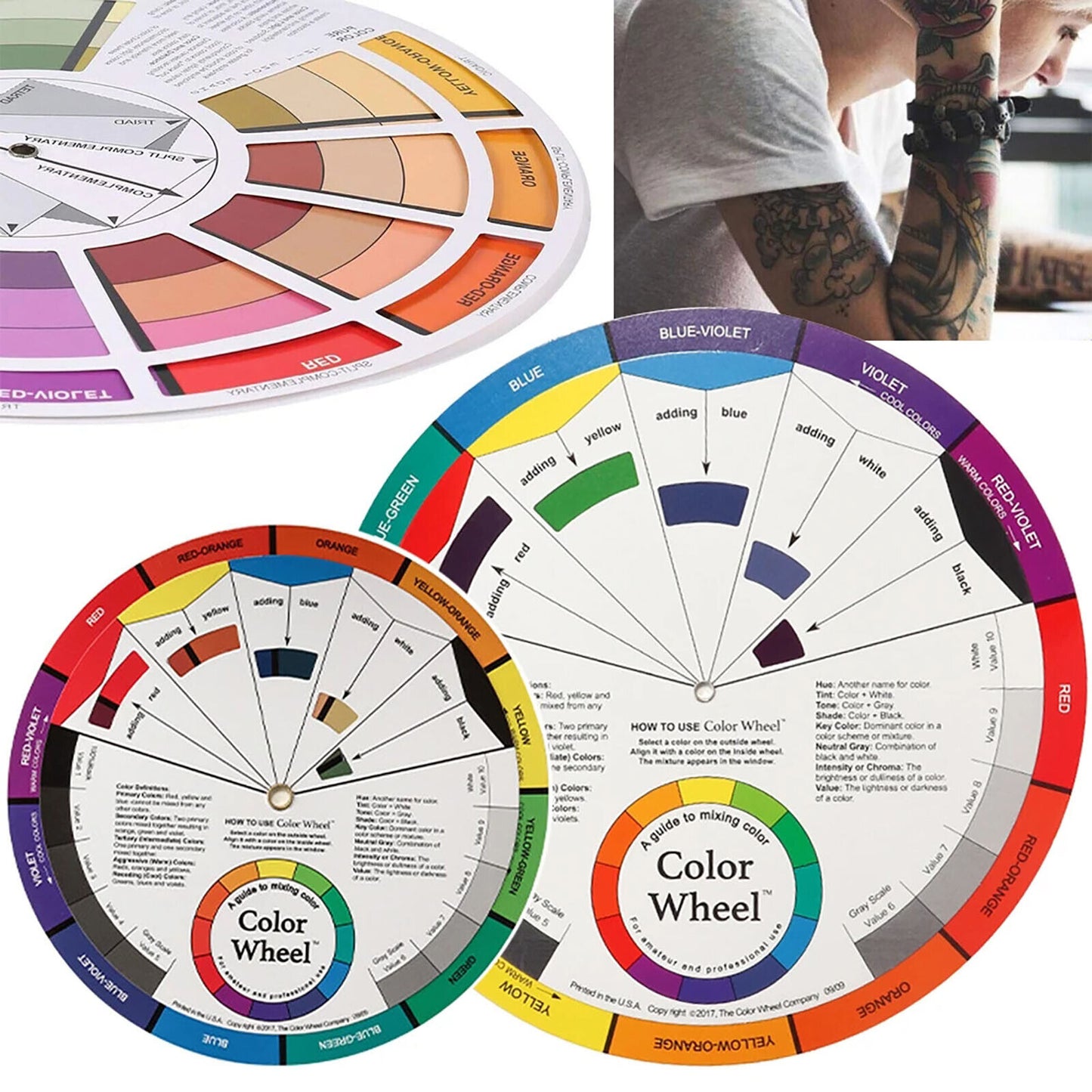 2x Artists Colour Wheel Mixing Colour Guide 23cm+13cm Artist Colour Wheels Nail