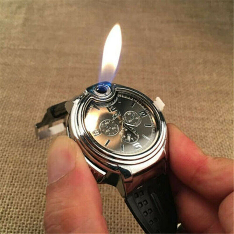 Military Cigarette Cigar Lighter Watch Men Quartz Refillable Wrist Watches Gift