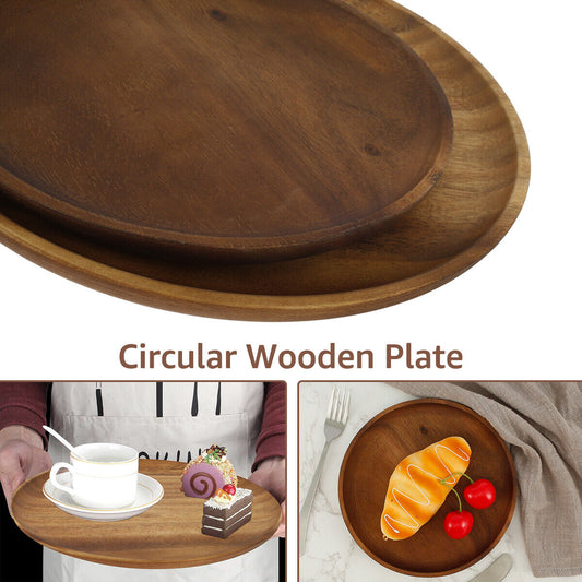 Round Wood Plates 10inch/8inch Acacia Wood Dinner Plates Lightweight Wayzr