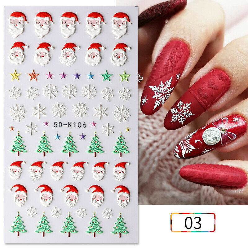 New 5D Nail Christmas Stickers Santa Claus Self-Adhesive Nail Art Decorations