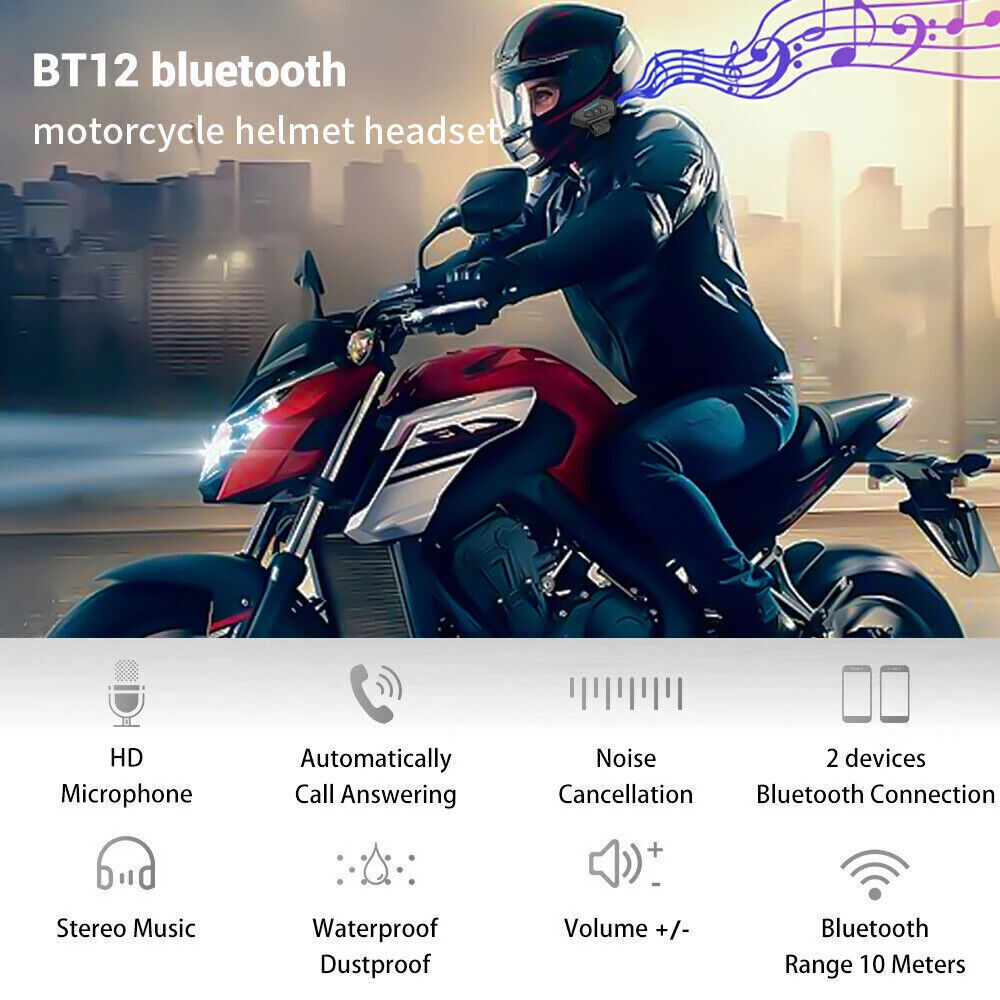 Motorcycle Bluetooth Helmet Headset Interphone Motorbike Headphone FM Intercom