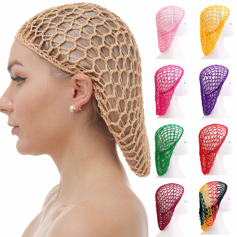 Womens Mesh Hair Net Crochet Cap Solid Hairnet Snood Sleeping Turban Hat Vintage