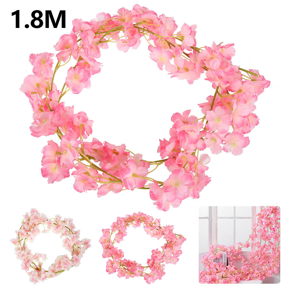 Artificial Cherry Rattan Blossom Flower Garland Vine Hang Wedding Garden Decor