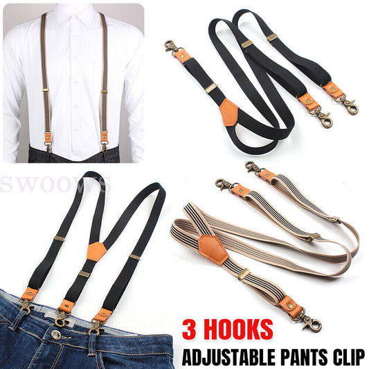 3 Hooks Hanging Pants Clip Suspenders Clips Tie Suspenders Adjustable Braces NEW