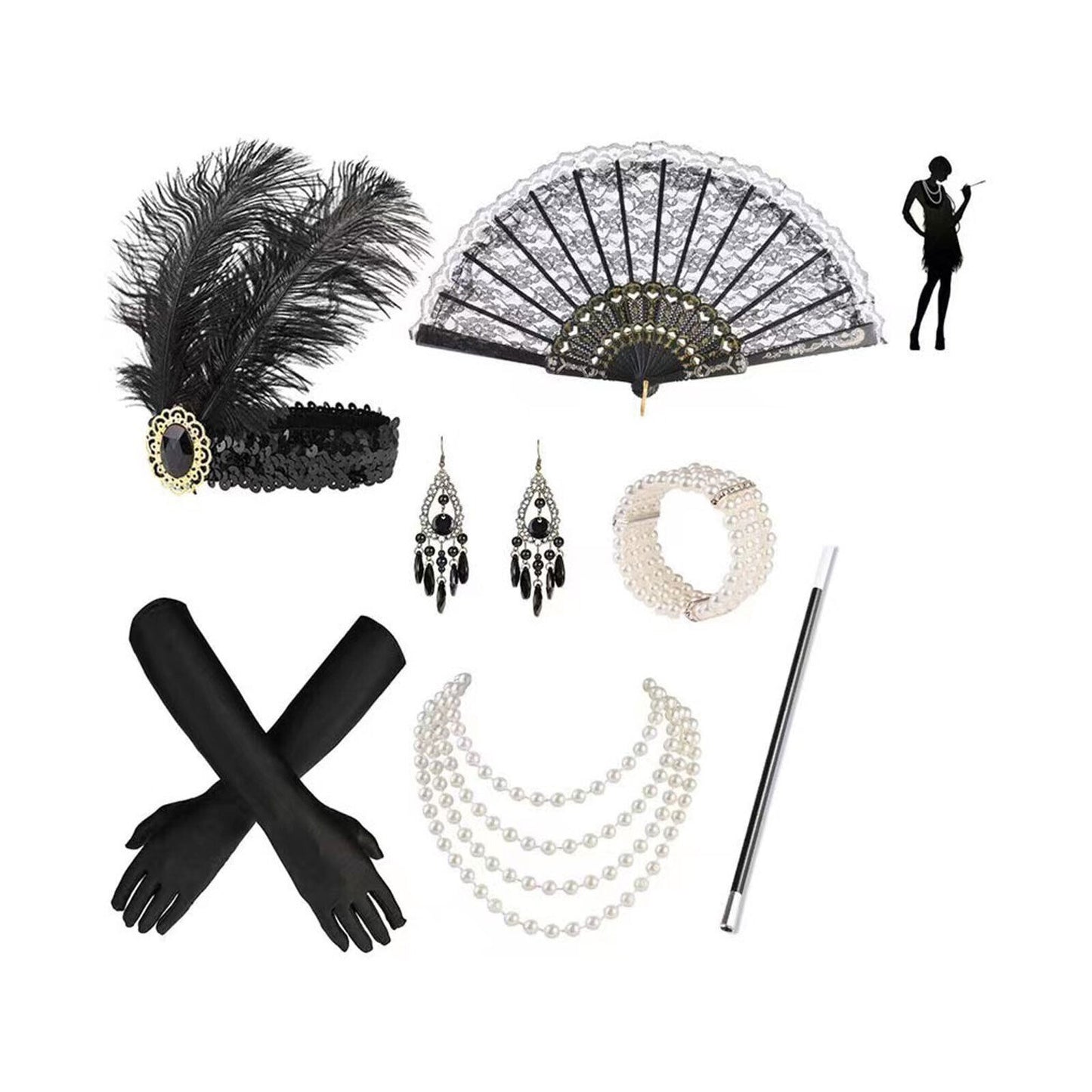 Women 1920'S Great Gatsby Accessories Kit Fancy Dress Costume Flapper Headpiece