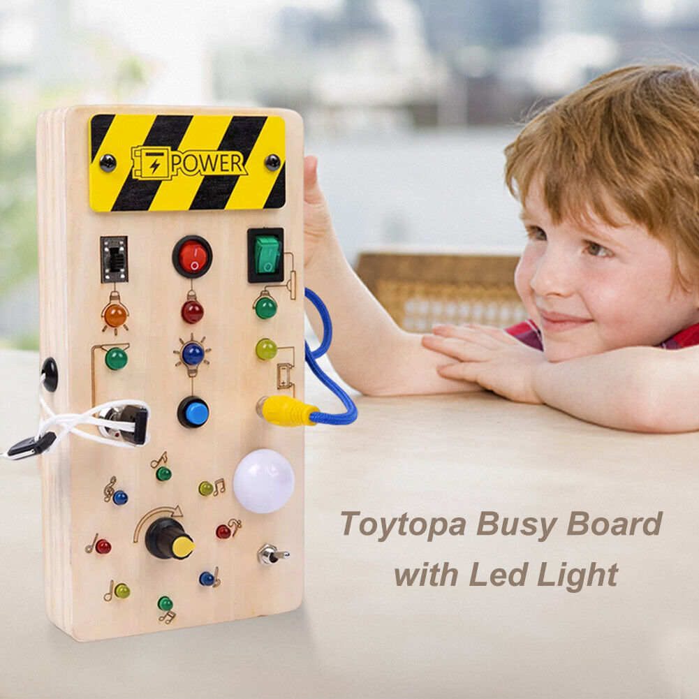 LED Light Switch No Toxic Wooden Busy Board Wooden Sensory Toys for Kid Child