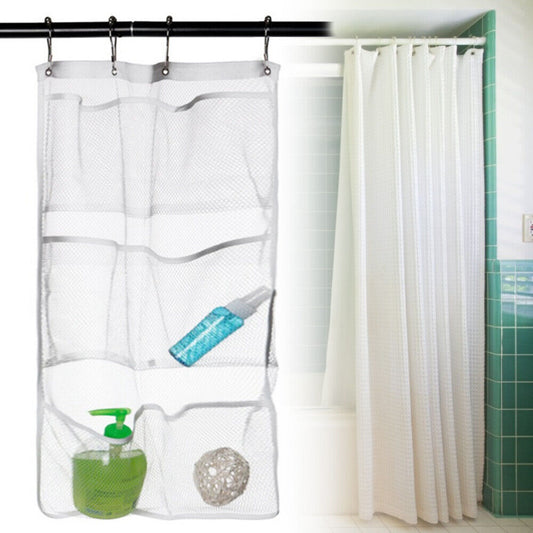 6 Pockets Mesh Shower Organiser Quick Dry Hanging Bath Room Curtains WaOpL