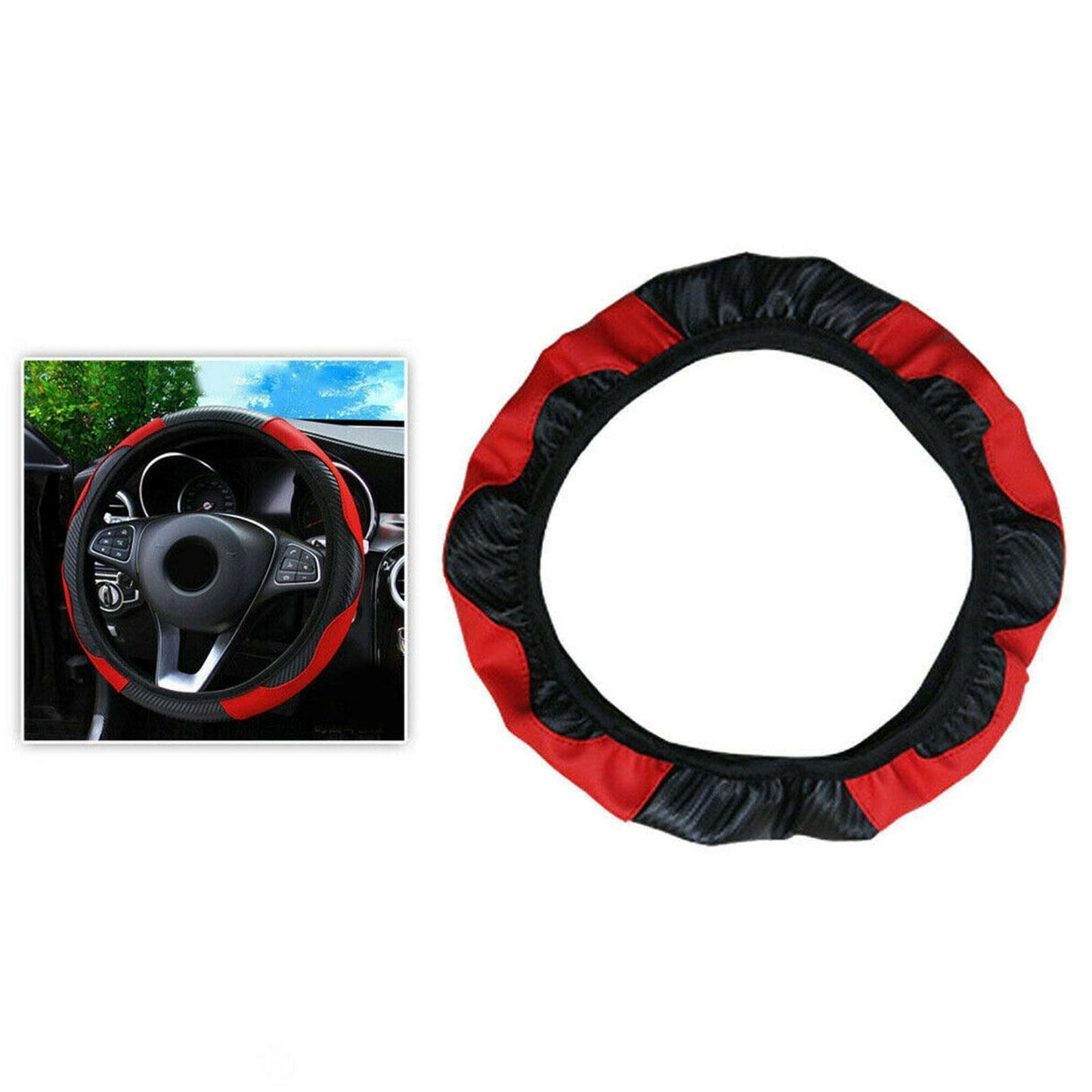 Red Car Microfiber Leather Steering Wheel Cover 38cm Universal Accessories