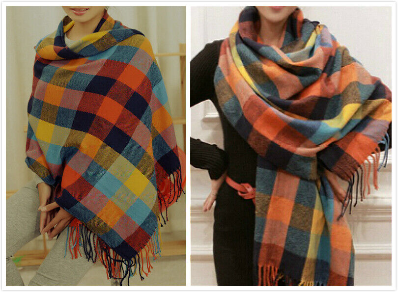 WINTER WARM SOFT PASHMINA TARTAN PLAIDS SOLID WRAP SCARF/SHAWL SC085