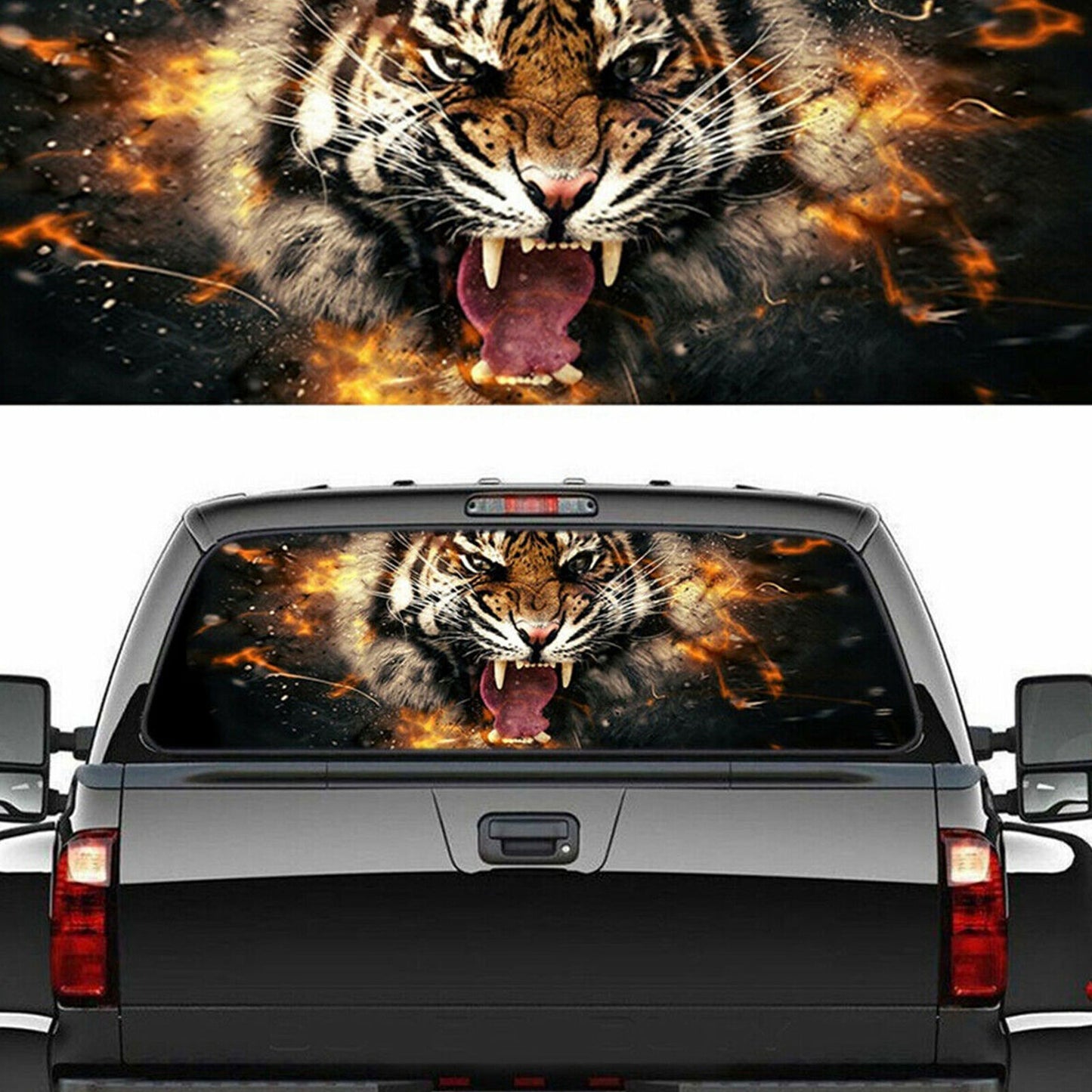 Rear Window Stickers Flame Tiger Head Style Vinyl Graphics Decals For Car Pickup