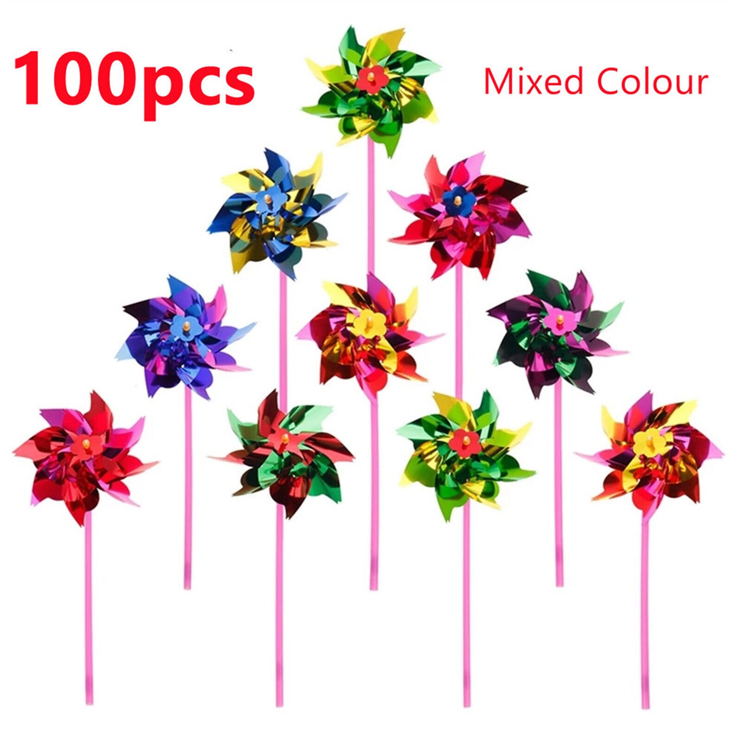 100X Plastic Windmill Pinwheel Wind Spinner Kids Toy Lawn Garden Party Decor