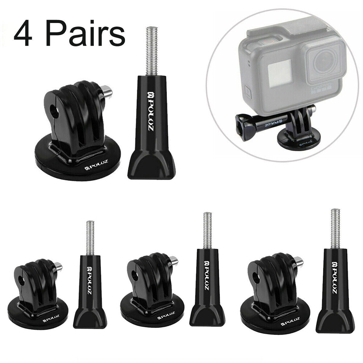 4 Pairs Tripod Monopod Mount Adapter + Long Thumb Screw for GoPro HERO 11/10/9/8