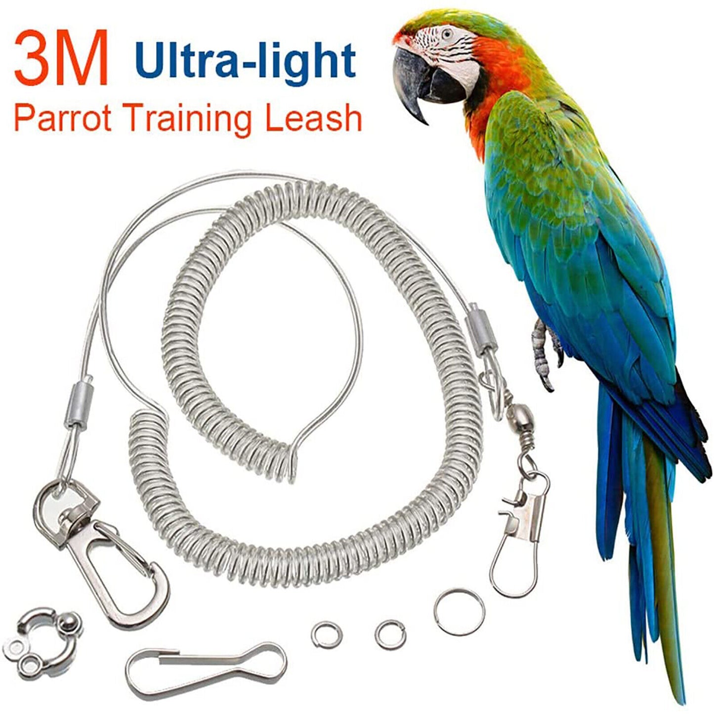 3M Bird Leash w/Leg Ring Ultra-light Parrot Bird Harness Flying Training Rope