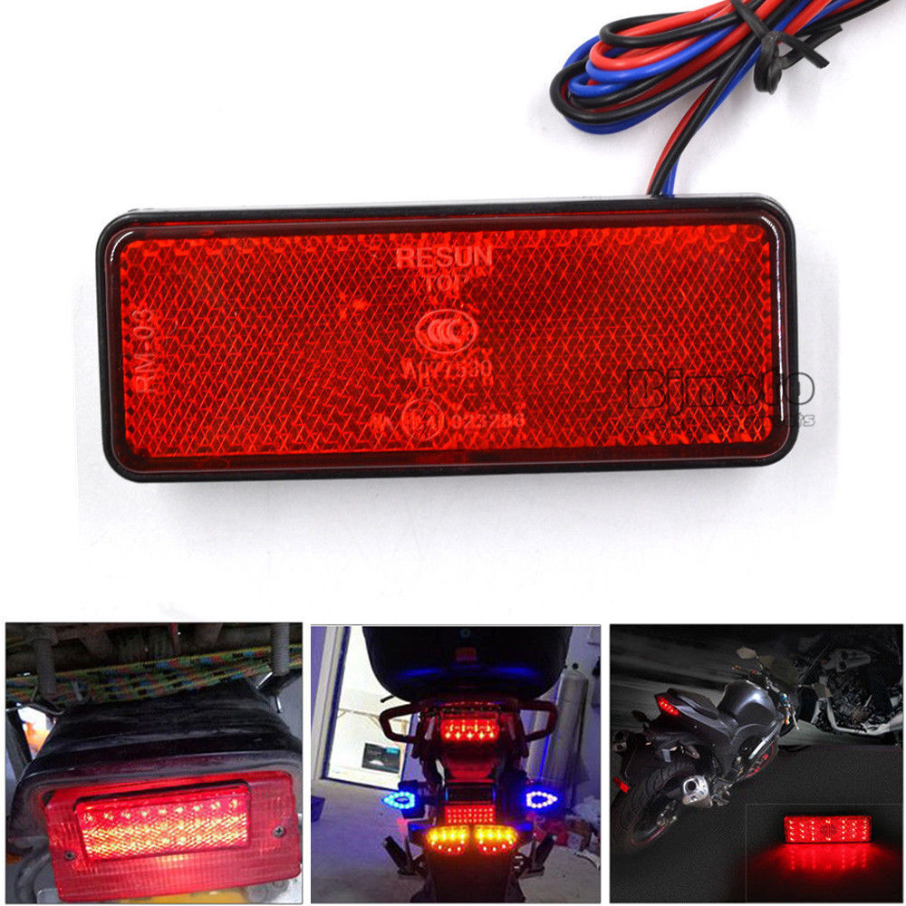 Motorcycle Scooter Moped Rectangle Red LED Reflector Tail Brake Light Stop Lamps