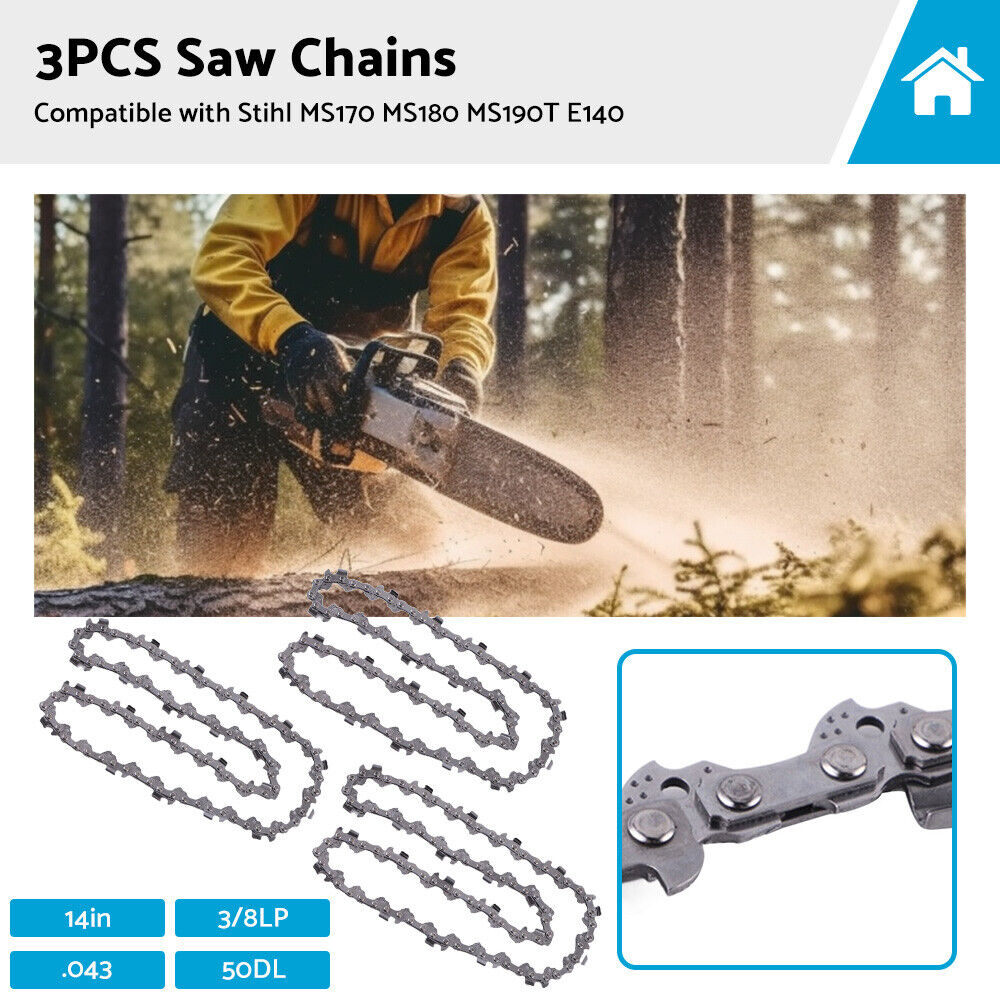 3X 50DL 3/8LP .043 14" Chainsaw Chain Suitable for Stihl MS170 MS180 MS190T E140