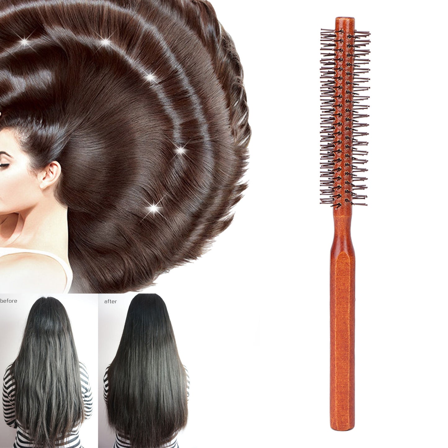 Round Styling Hair Brush Curling Roller Hairbrush Small Wood Brush Unisex