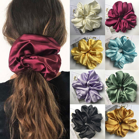 Oversized Elastic Silk Hair Band Ring Rope Tie Womens Simple Satin Scrunchies