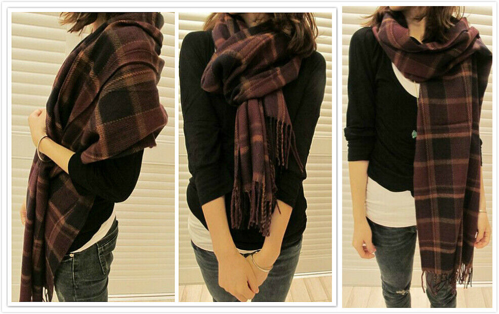 WINTER WARM SOFT PASHMINA TARTAN PLAIDS SOLID WRAP SCARF/SHAWL SC085