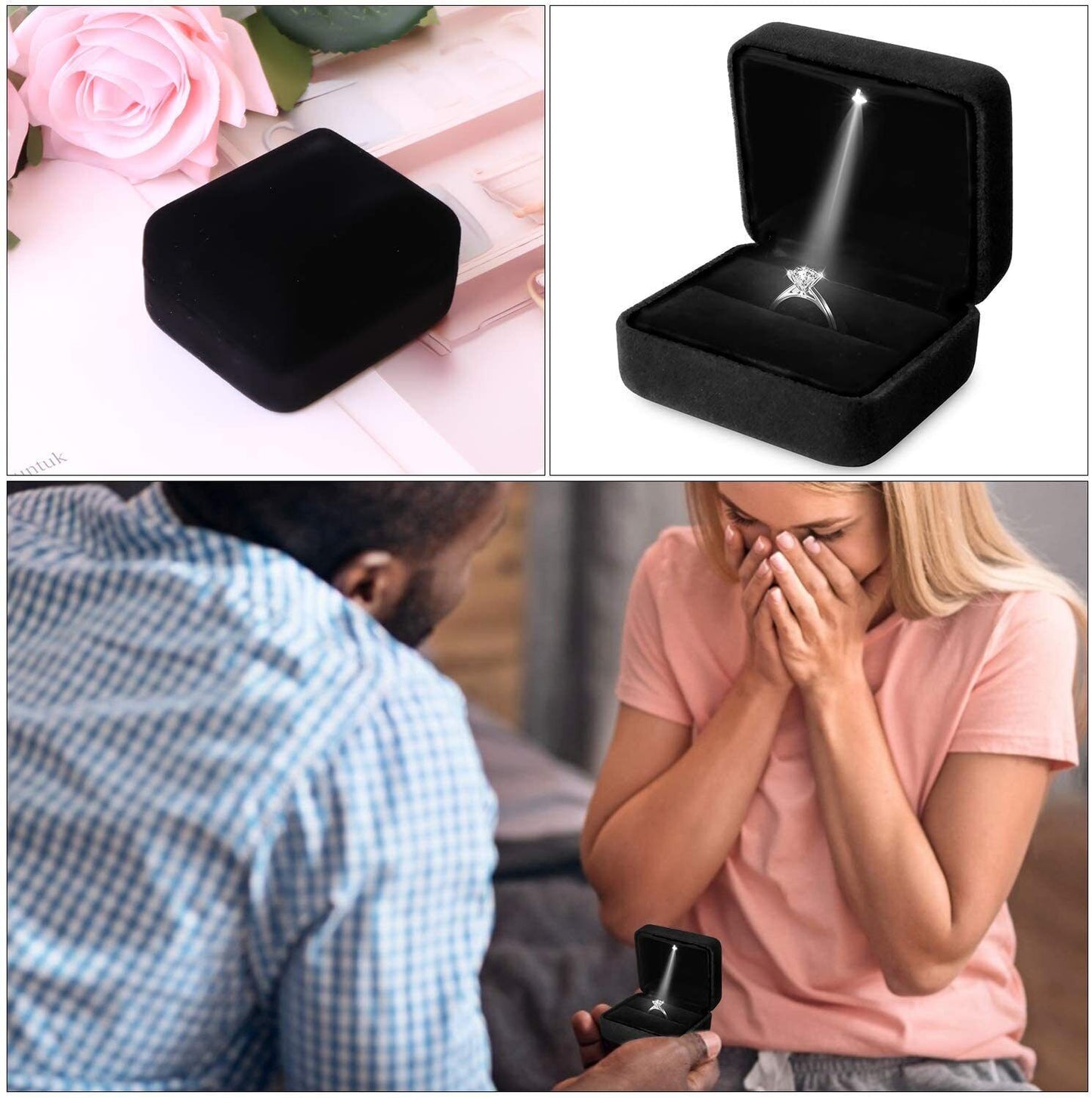 Luxury Ring Box with LED Light Wedding Ring Case Jewelry Gift for Engagement