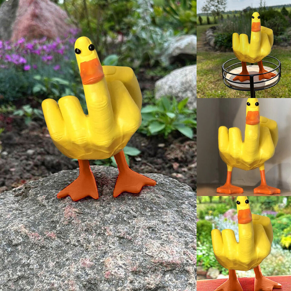 3D Funny Little Duck Resin Figurine Ornament Decor Cute Middle Finger Duck Craft