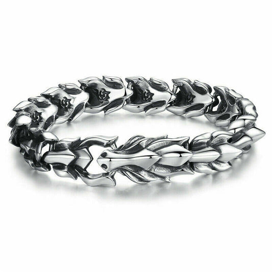 Viking Dragon Scale Link Chain Bracelet Men's Stainless Steel Ouroboros Bangle