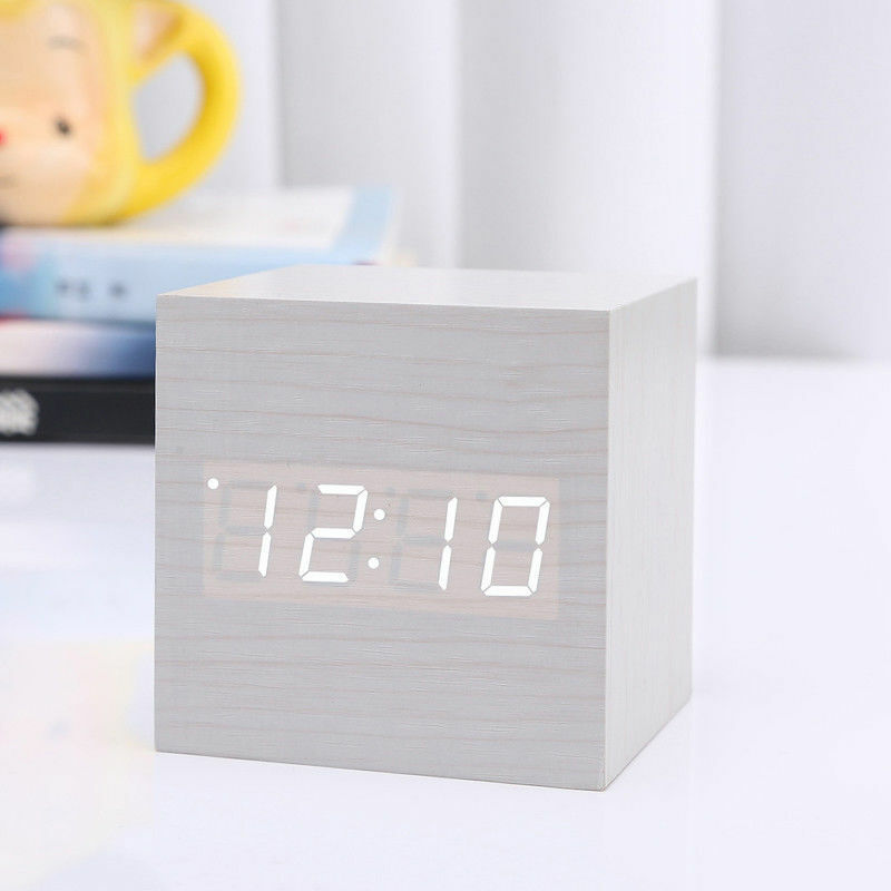 Wooden Digital Desk Table Clock LED Display Alarm Temperature Modern Home Decor