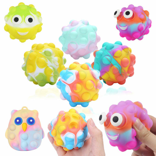 3x Stress Balls Fidget Toys for Kids Adults Push it Pop 3D Popper Sensory Gifts