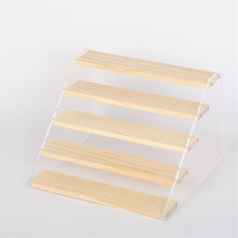 Wood Acrylic Display Stand Ladder Showcase Shelf Makeup Perfume Toy Rack Holder