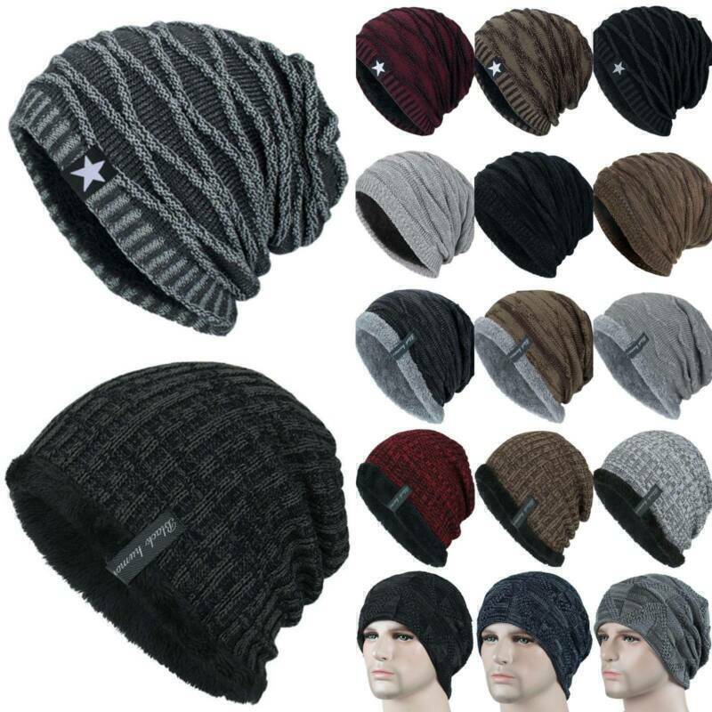 Winter Knitted Hat Men Women Warm Thick Beanie Fleece Ski Cap Outdoor Thermal