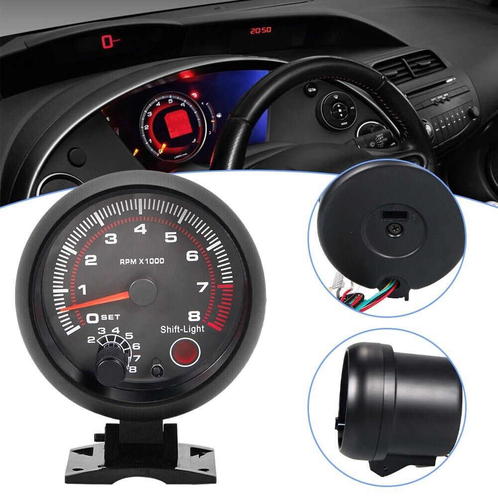 3.75" Car 12V Tachometer Tacho Gauge Meter 0-8000 RPM Shift Light Universal