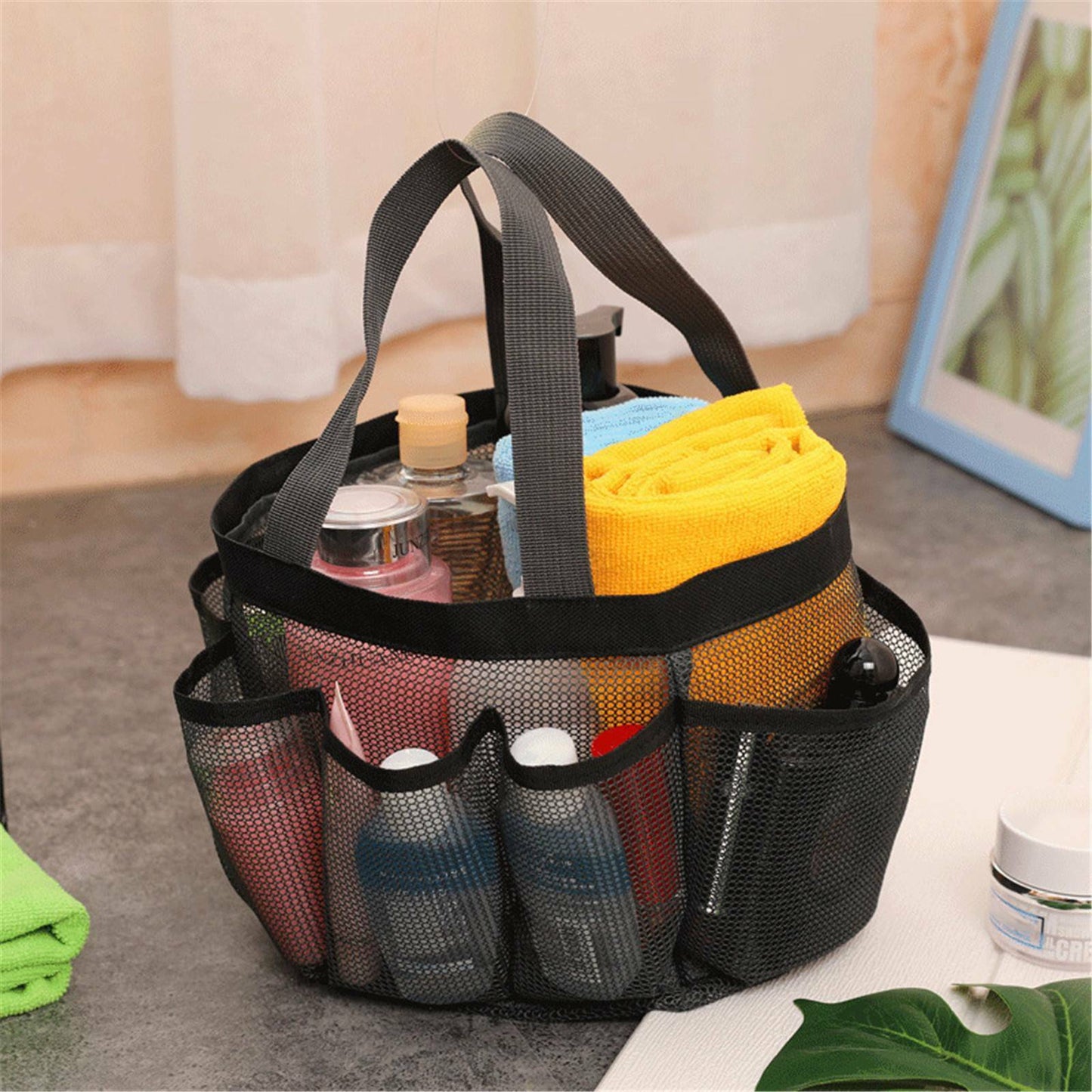 Mesh Shower Bag Caddy 8 Pocket Bathroom Tote Toiletry Bath Organizer Portable