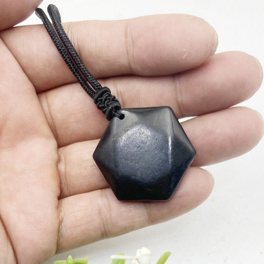 Authentic Shungite Hexagon Pendant Necklace Reiki Healing Crystal Protect EMF