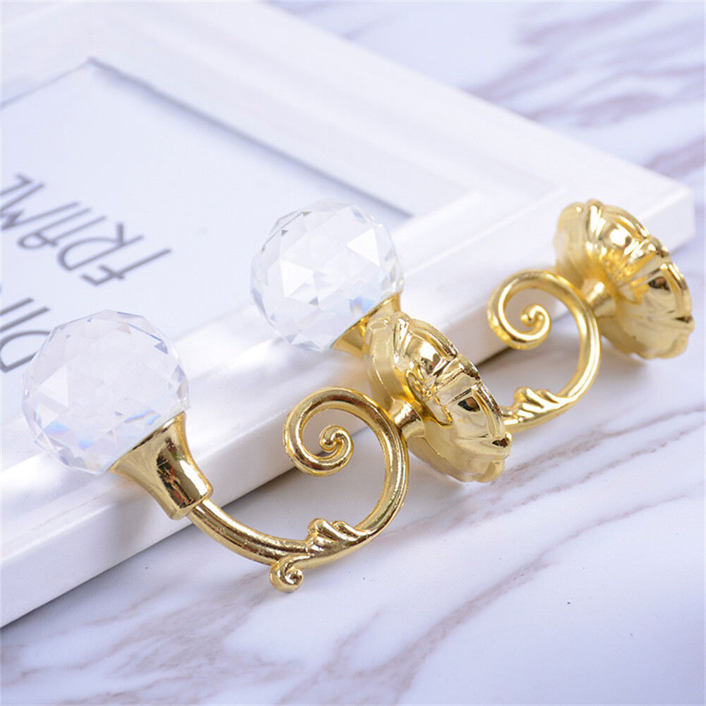 2PCS Window Curtain Hold Backs Tie Crystal Metal Holdback Holder Back Hooks RO