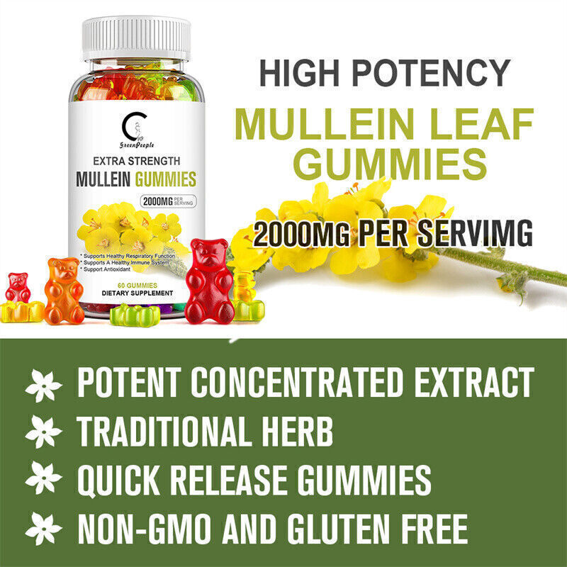 Organic Mullein Leaf Gummies 2000mg,Lung Cleanse Detox Herbal,Immune Support