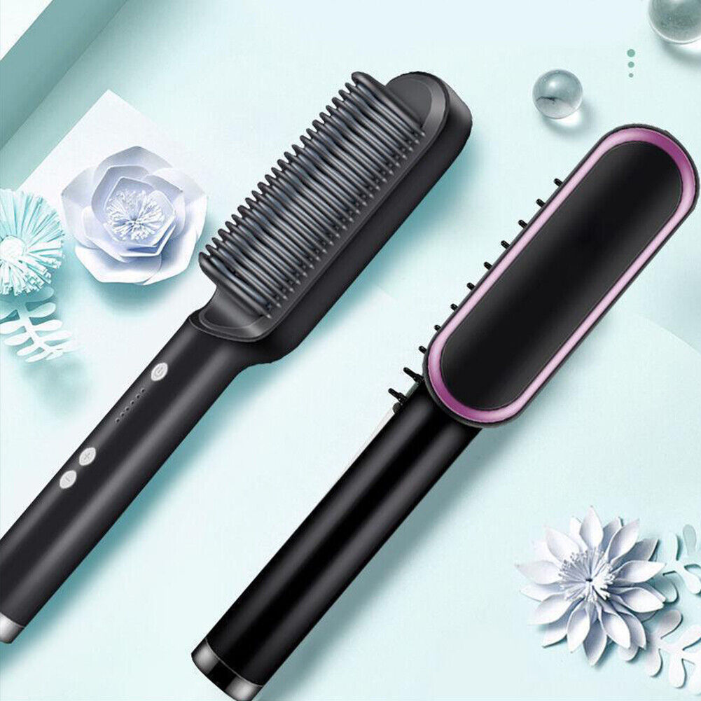 Negative ion Electric Hair Straightener Brush Curler Lazy Comb Hot Flat Artifact