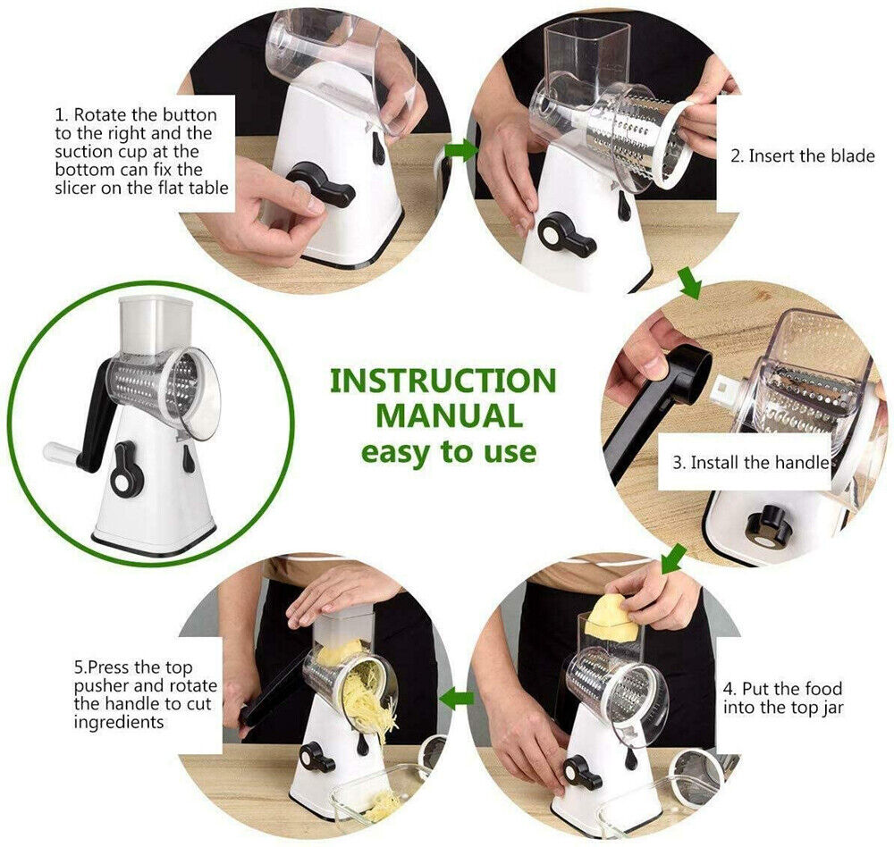 3in1 Multi-function Food Vegetable Manual Rotary Drum Grater Chopper Slicer Tool