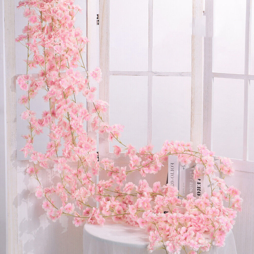 Artificial Cherry Rattan Blossom Flower Garland Vine Hang Wedding Garden Decor