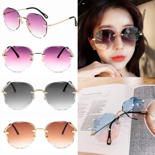 Luxury Rimless Sunglasses Women Fashion Oversized Outdoor Gradient Shades Gift